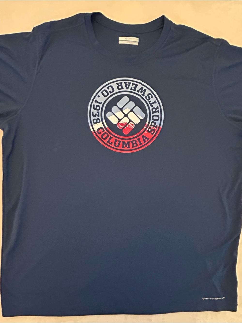 Columbia Navy Tee with Red and White Logo